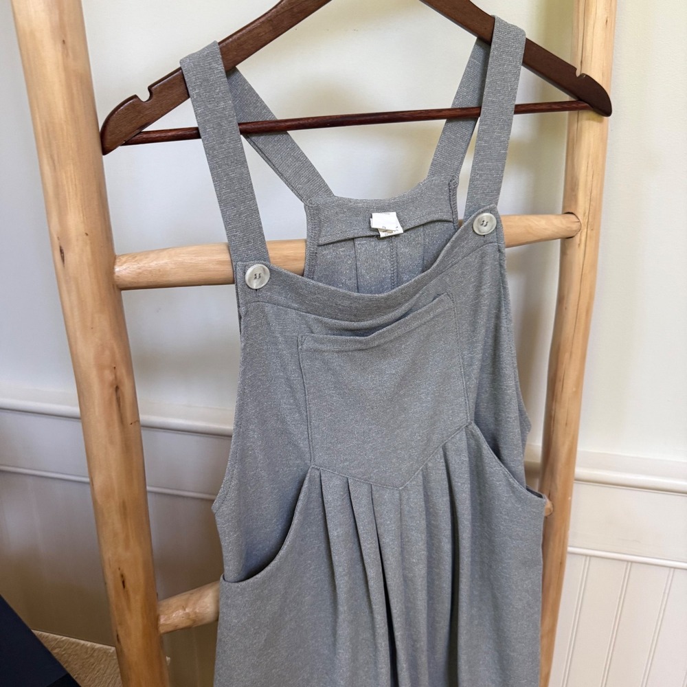 Halara Gray Textured Pinafore Overall Dress Pleated Pocket Mini Womens Small - Picture 2 of 6